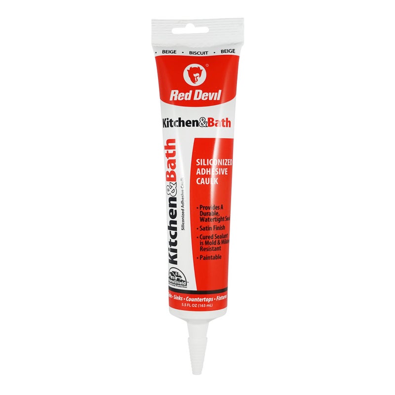 Red Devil 040520 Silicone Acrylic Caulk & Sealant, 100% Waterproof, Paintable, Off-White Caulking for Kitchen, Bathroom, Window, With Duraguard, 5.5 oz, Biscuit, Made in USA - Image 1